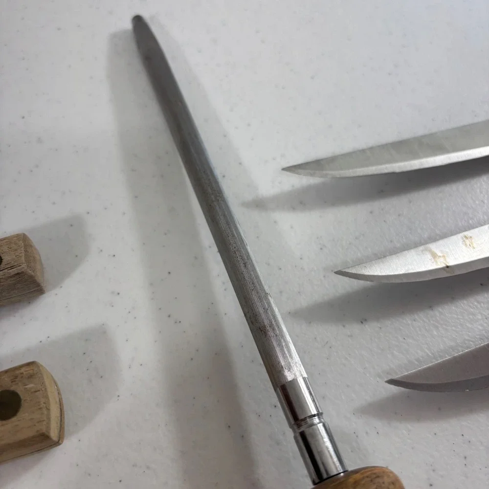 Vintage Chicago Cutlery 12 Piece Knife Set Walnut Wood Handle Sharpening Steel